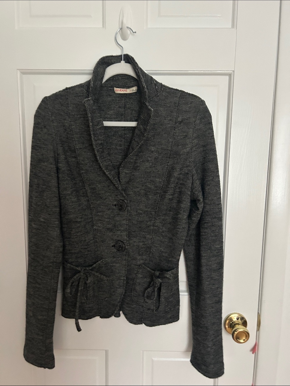 Vtg Liu Jo Jeans 90s/00s Grey Pure Wool Fitted Blazer Tie Detail